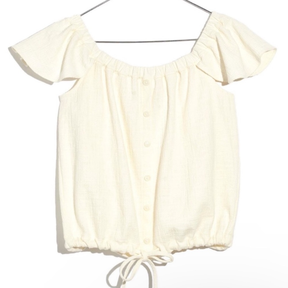 madewell off the shoulder tie front top